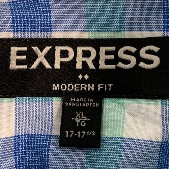 Mens' Express sz XL Plaid Shirt Modern Fit 17 17 1/2 Button Front Long Sleeve - Picture 5 of 6